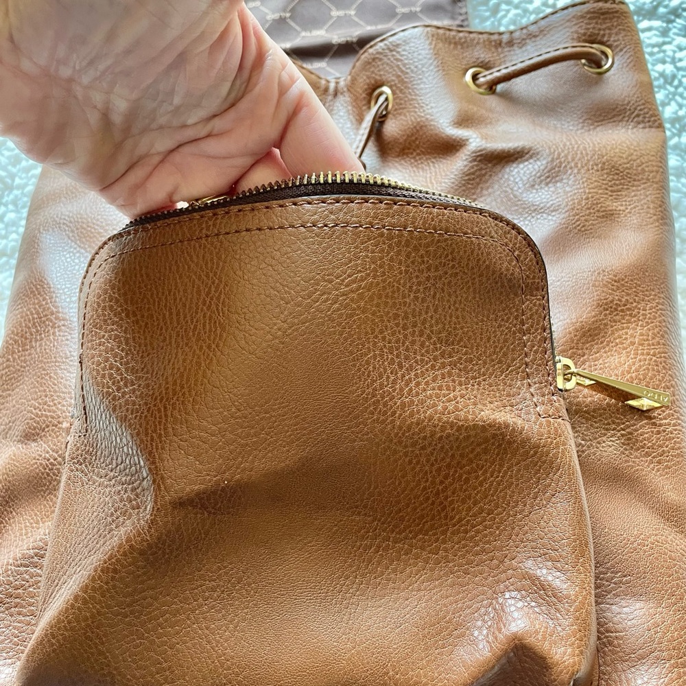 ALDO Drawstring Brown Backpack Adjustable Straps Snap Flap Closure - Picture 15 of 16